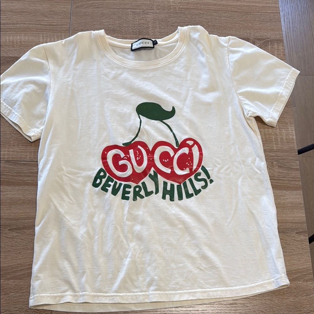 Gucci Women’s White T-Shirt with Cherry Design
